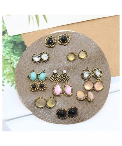 Retro Bohemia Colours Crystal Pearl Stud Earrings Set Cute Antique Geometry Charms Post Earring Set for Women Girls Fshion Je...