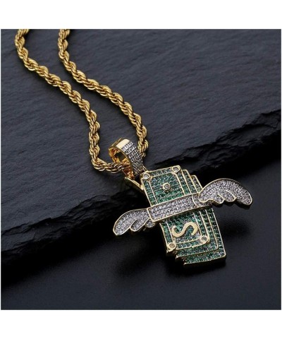 Iced Out Flying Cash Solid Pendant Gold Plated Necklace Mens Women Personalized Hip Hop Charm Jewelry Gifts $12.00 Necklaces