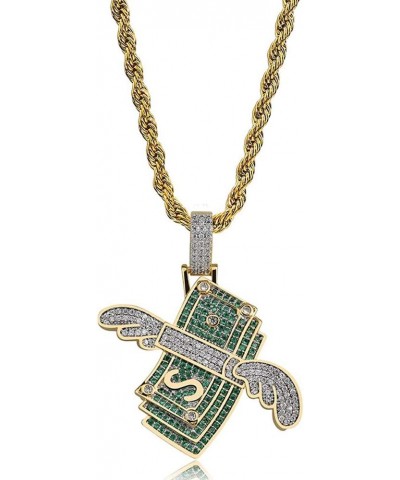 Iced Out Flying Cash Solid Pendant Gold Plated Necklace Mens Women Personalized Hip Hop Charm Jewelry Gifts $12.00 Necklaces