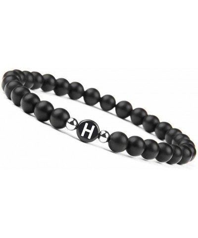 Natural Black Onyx Stones Bracelet Initial Letter Beads Braided Stress Relief Bracelet for Men Women H-Bracelet $9.95 Bracelets