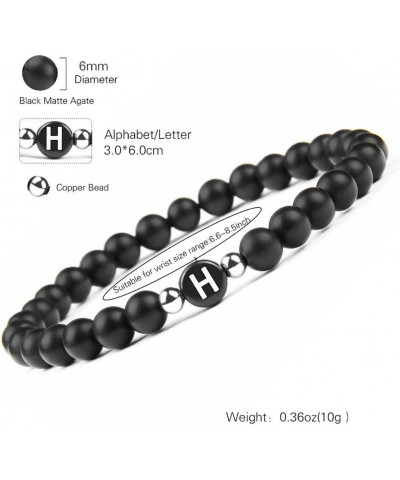 Natural Black Onyx Stones Bracelet Initial Letter Beads Braided Stress Relief Bracelet for Men Women H-Bracelet $9.95 Bracelets