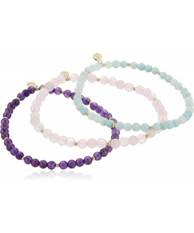 Genuine Gemstone with 18k Yellow Gold Plated Bronze Beaded Stretch Bracelets (Set of 3) rose-quartz quartz amethyst $14.40 Br...