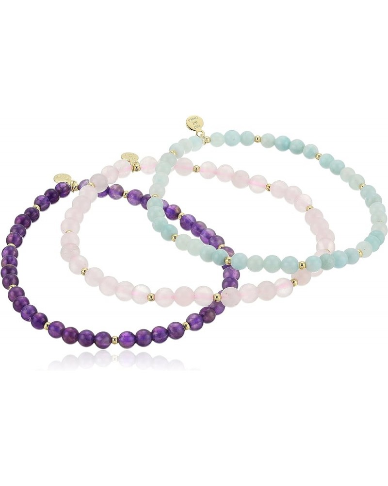 Genuine Gemstone with 18k Yellow Gold Plated Bronze Beaded Stretch Bracelets (Set of 3) rose-quartz quartz amethyst $14.40 Br...