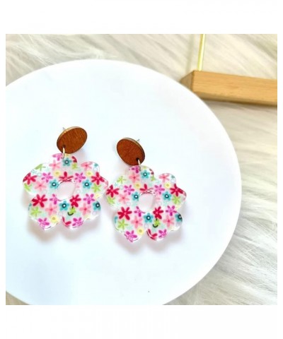 Floral Geometric Acrylic Wood Floral Earrings Summer Beach Earrings Floral Y2k Earrings Women'S Jewelry One Size Geometric Fl...