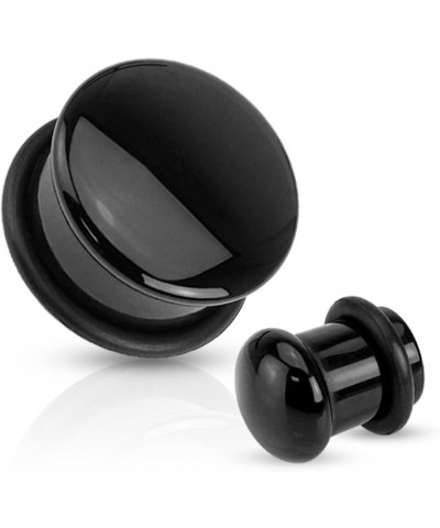 Black Agate Natural Stone Domed Single Flared Plugs with Black O Ring, Sold as a Pair 12mm (1/2") $9.05 Body Jewelry