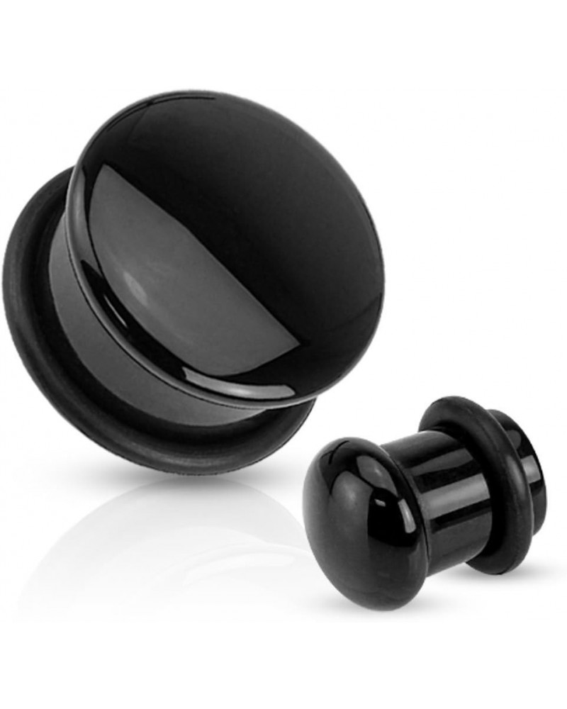 Black Agate Natural Stone Domed Single Flared Plugs with Black O Ring, Sold as a Pair 12mm (1/2") $9.05 Body Jewelry