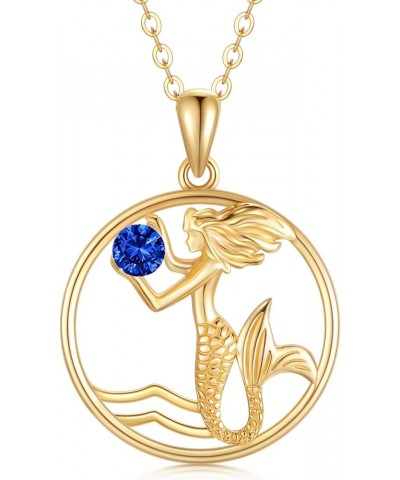 14K Gold Mermaid Pendant Necklace for Women Girls Fairytale Mermaid Necklace with 5A Cubic Zirconia Birthstone Gold Jewelry G...