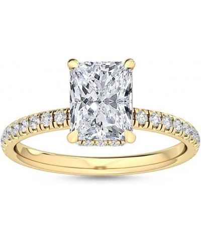 1-5 Carat (ctw) Yellow Gold Radiant Cut LAB GROWN Diamond Side Stone Engagement Ring [ Color E-F, Clarity VS2-SI1 ] 6.5 Radia...