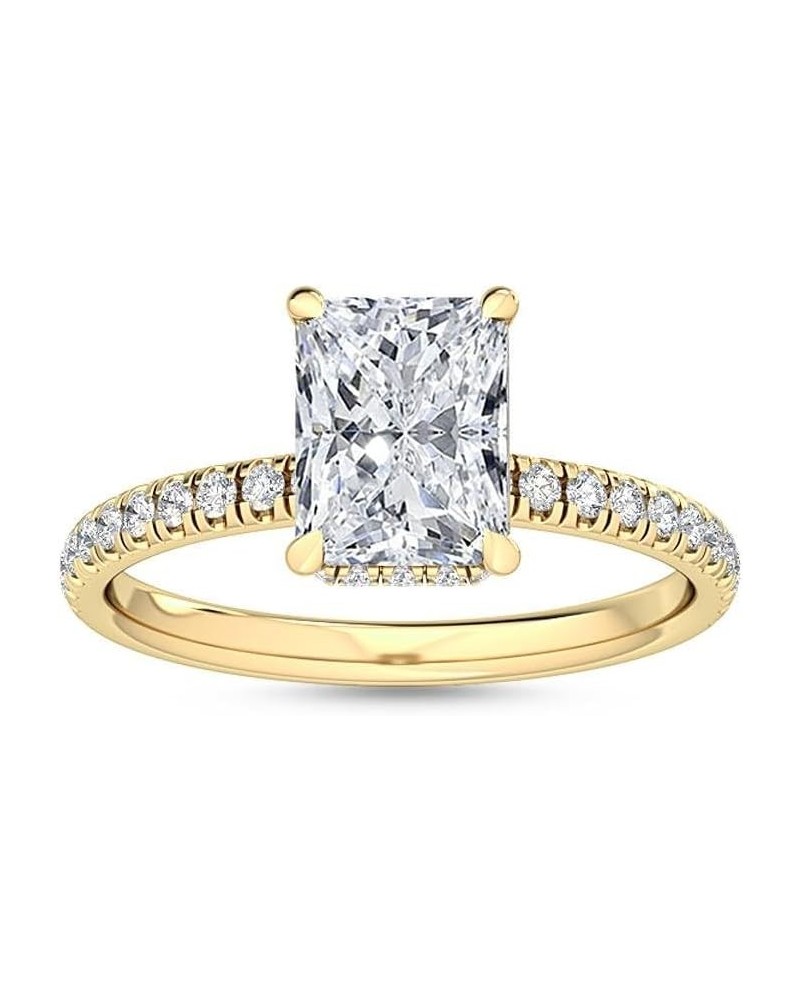 1-5 Carat (ctw) Yellow Gold Radiant Cut LAB GROWN Diamond Side Stone Engagement Ring [ Color E-F, Clarity VS2-SI1 ] 6.5 Radia...