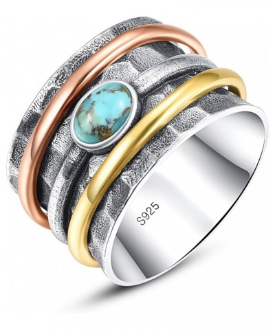 Turquoise Spinner Ring 925 Sterling Silver Fidget Rings Women Tricolor Anxiety Relief Rings Wide Statement Band Rings Jewelry...