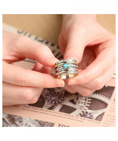 Turquoise Spinner Ring 925 Sterling Silver Fidget Rings Women Tricolor Anxiety Relief Rings Wide Statement Band Rings Jewelry...