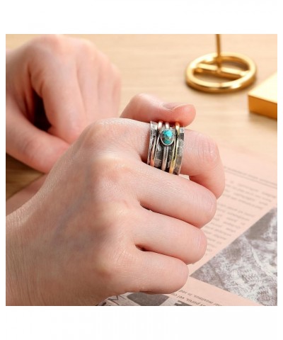 Turquoise Spinner Ring 925 Sterling Silver Fidget Rings Women Tricolor Anxiety Relief Rings Wide Statement Band Rings Jewelry...