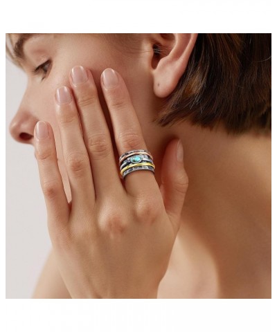 Turquoise Spinner Ring 925 Sterling Silver Fidget Rings Women Tricolor Anxiety Relief Rings Wide Statement Band Rings Jewelry...