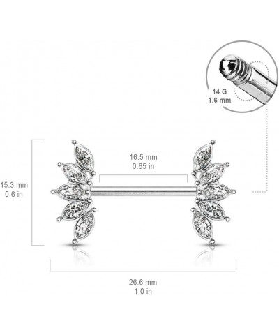 14GA 316L Stainless Steel Crystal Marquise Fan Ends Nipple Barbells, Sold as A Pair Aurora Borealis $9.45 Body Jewelry