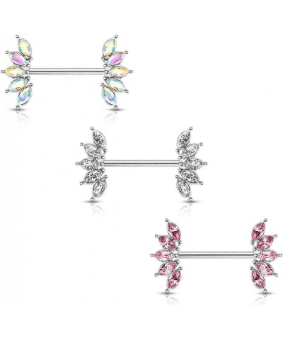 14GA 316L Stainless Steel Crystal Marquise Fan Ends Nipple Barbells, Sold as A Pair Aurora Borealis $9.45 Body Jewelry