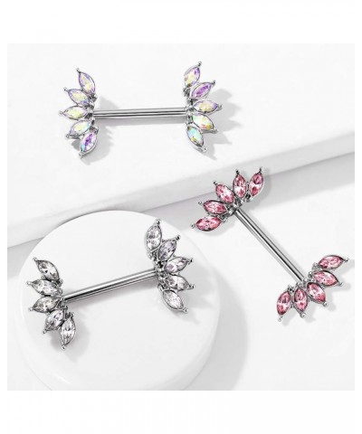 14GA 316L Stainless Steel Crystal Marquise Fan Ends Nipple Barbells, Sold as A Pair Aurora Borealis $9.45 Body Jewelry