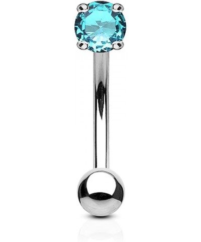 16g 8mm Surgical Steel Curved Barbell w/Solitaire CZ for Daith, Eyebrow & Rook Piercings Steel/Aqua $8.24 Body Jewelry