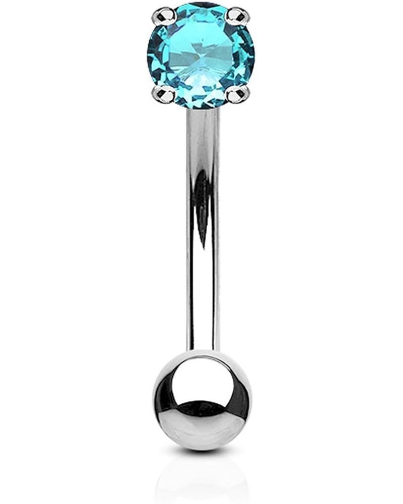 16g 8mm Surgical Steel Curved Barbell w/Solitaire CZ for Daith, Eyebrow & Rook Piercings Steel/Aqua $8.24 Body Jewelry