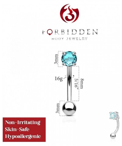 16g 8mm Surgical Steel Curved Barbell w/Solitaire CZ for Daith, Eyebrow & Rook Piercings Steel/Aqua $8.24 Body Jewelry