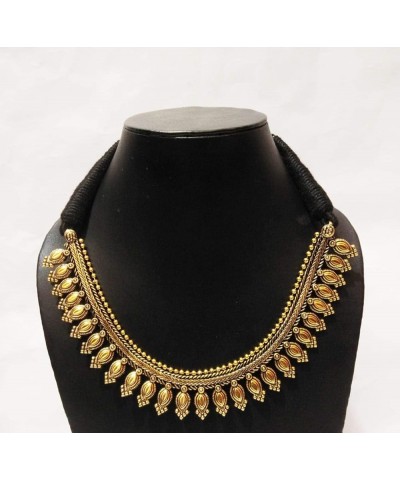 Ethnic Necklaces golden for Women oxidised Beaded Choker Collar Necklace Indian Thread Drawstring Jewelry for Women Golden, B...