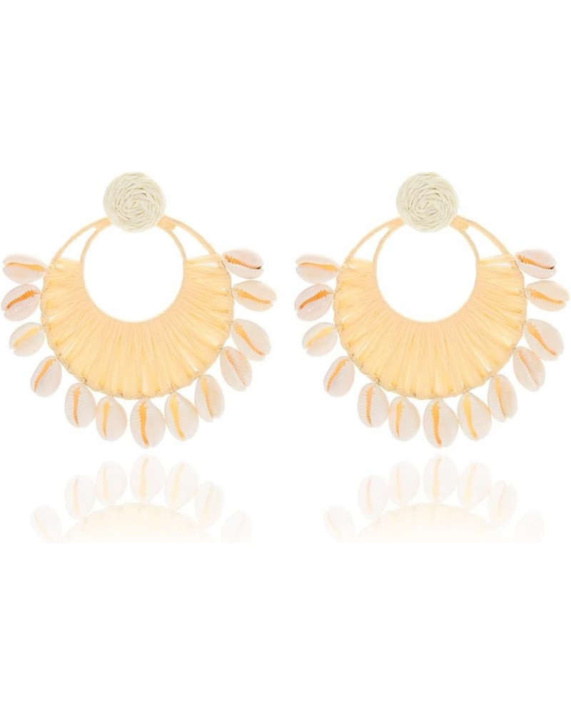 Boho Rattan Statement Earring Bohemian Woven Summer Beach Shell Dangle Earrings for Women Girls $8.39 Earrings