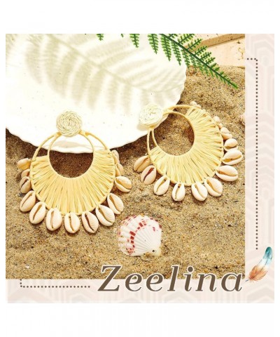 Boho Rattan Statement Earring Bohemian Woven Summer Beach Shell Dangle Earrings for Women Girls $8.39 Earrings