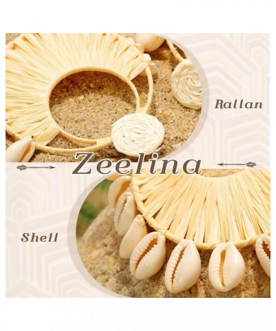 Boho Rattan Statement Earring Bohemian Woven Summer Beach Shell Dangle Earrings for Women Girls $8.39 Earrings