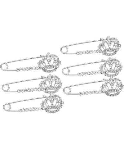 6 Pcs Crown Safety Pin Safety Brooch Pin Crystal Brooches Cardigan Brooch Princess Crown Brooch Pin 6.7X2cmx2pcs Silverx2pcs ...