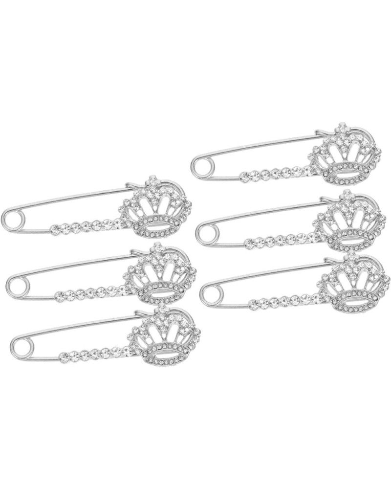 6 Pcs Crown Safety Pin Safety Brooch Pin Crystal Brooches Cardigan Brooch Princess Crown Brooch Pin 6.7X2cmx2pcs Silverx2pcs ...