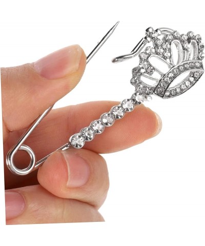 6 Pcs Crown Safety Pin Safety Brooch Pin Crystal Brooches Cardigan Brooch Princess Crown Brooch Pin 6.7X2cmx2pcs Silverx2pcs ...