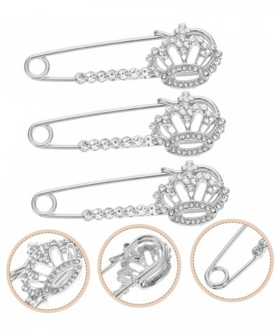 6 Pcs Crown Safety Pin Safety Brooch Pin Crystal Brooches Cardigan Brooch Princess Crown Brooch Pin 6.7X2cmx2pcs Silverx2pcs ...