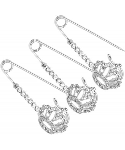 6 Pcs Crown Safety Pin Safety Brooch Pin Crystal Brooches Cardigan Brooch Princess Crown Brooch Pin 6.7X2cmx2pcs Silverx2pcs ...