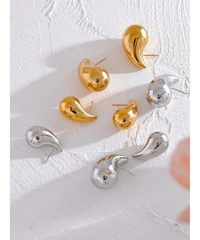 Stainless Steel Water Drop Hollow Stud Earrings Texture Waterproof Teardrop Earrings 20mm Gold $10.27 Earrings