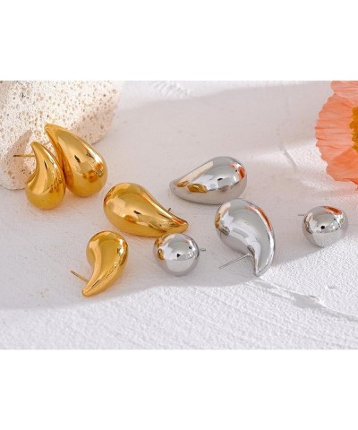 Stainless Steel Water Drop Hollow Stud Earrings Texture Waterproof Teardrop Earrings 20mm Gold $10.27 Earrings