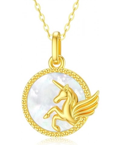 Unicorn Necklace 10K 14K Gold Horse Pendant Pegasus Coin Jewelry Gifts for Horse Lover Girls Women Girlfriend Mom Daughter Si...