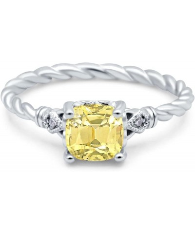 Art Deco Cushion Three Stone Wedding Bridal Ring Round Simulated Cubic Zirconia 925 Sterling Silver Simulated Yellow CZ $9.89...