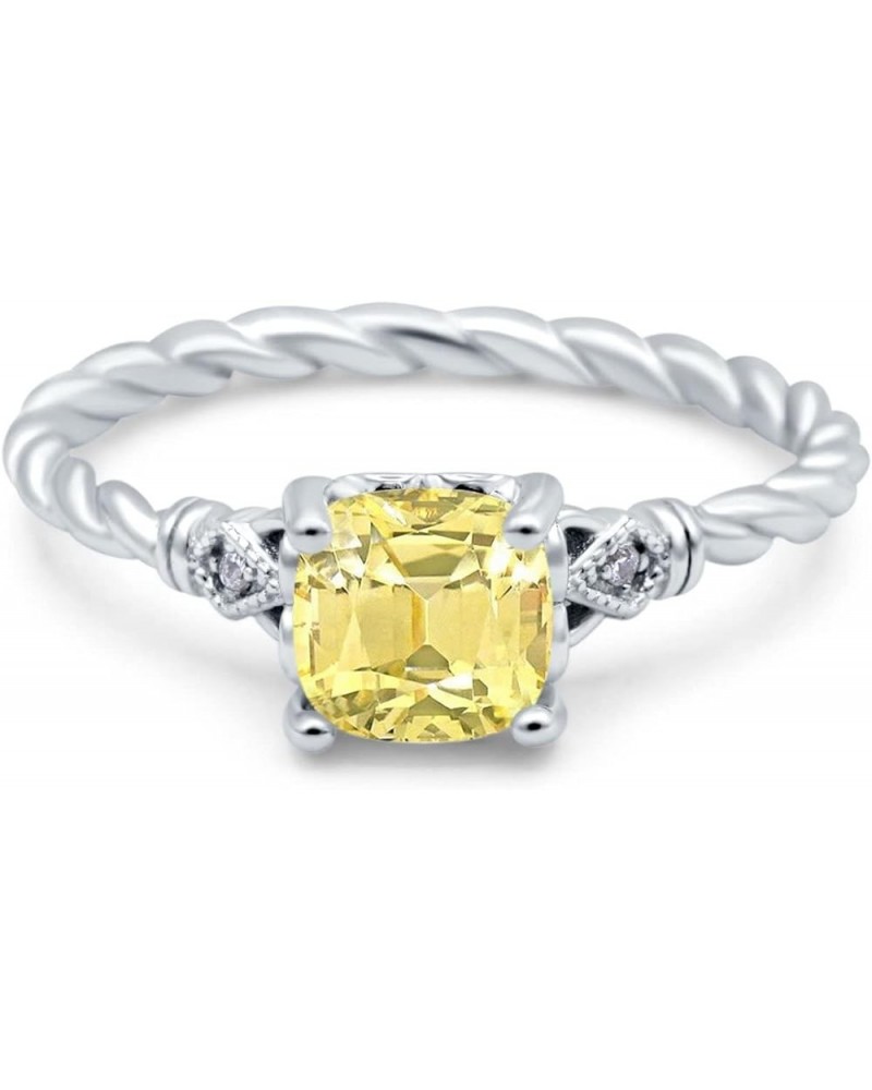 Art Deco Cushion Three Stone Wedding Bridal Ring Round Simulated Cubic Zirconia 925 Sterling Silver Simulated Yellow CZ $9.89...