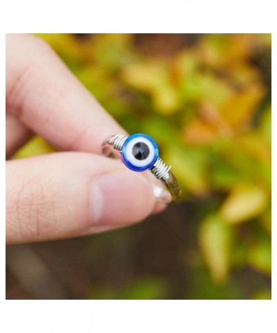 Finger Ring, Evil Eye Rings, Unisex Beads Ring, Demon Eye Open Ring, Round Ring, Lucky Ring Jewelry, Blue Glass Ring for Wome...