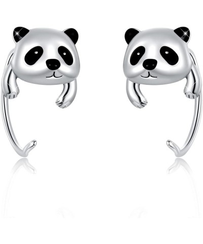 925 Sterling Silver Half Huggie Hoop Earrings Cute Cat Dog Panda Animal Earrings for Women Jewelry Gifts Panda $11.99 Earrings