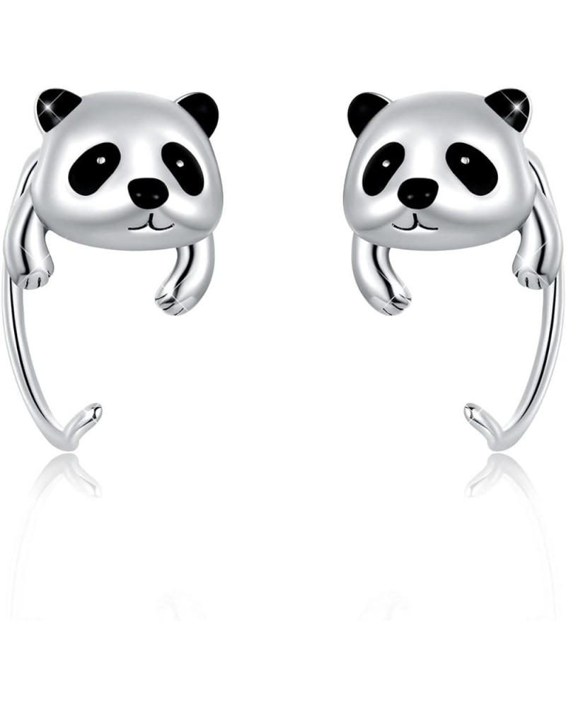 925 Sterling Silver Half Huggie Hoop Earrings Cute Cat Dog Panda Animal Earrings for Women Jewelry Gifts Panda $11.99 Earrings