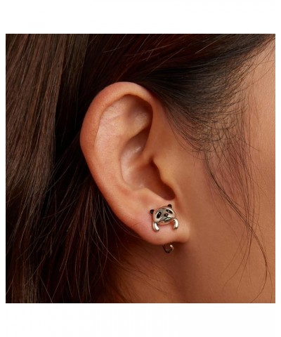 925 Sterling Silver Half Huggie Hoop Earrings Cute Cat Dog Panda Animal Earrings for Women Jewelry Gifts Panda $11.99 Earrings