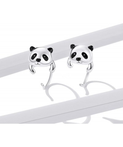 925 Sterling Silver Half Huggie Hoop Earrings Cute Cat Dog Panda Animal Earrings for Women Jewelry Gifts Panda $11.99 Earrings