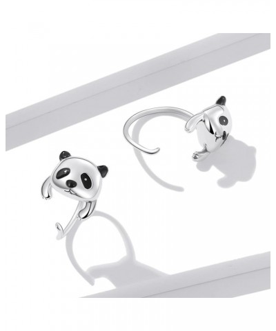 925 Sterling Silver Half Huggie Hoop Earrings Cute Cat Dog Panda Animal Earrings for Women Jewelry Gifts Panda $11.99 Earrings