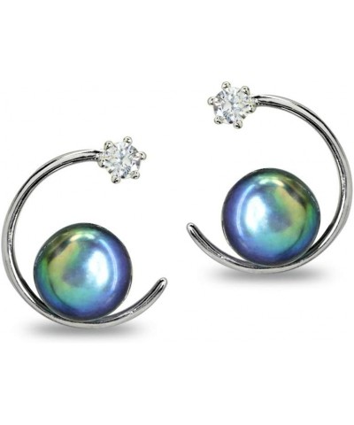 Sterling Silver Cultured Freshwater Pearl & CZ Half Round Drop Earrings Peacock $12.50 Earrings