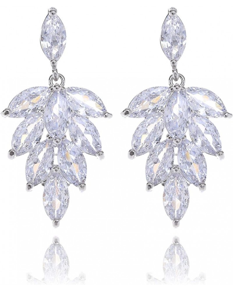 Cubic Zirconia Wedding Jewelry Set Sterling Silver CZ Crystal Rhinestone Floral Leaf Cluster Earrings for Women Leaves Pendan...