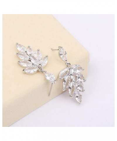 Cubic Zirconia Wedding Jewelry Set Sterling Silver CZ Crystal Rhinestone Floral Leaf Cluster Earrings for Women Leaves Pendan...