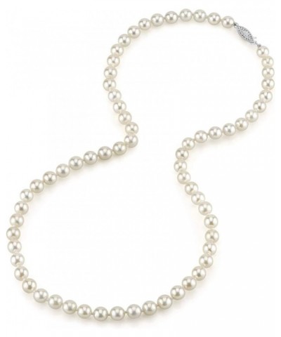 White Akoya Saltwater Cultured Pearl Necklace for Women in 18 Inch Length with 14K Gold and AAA Quality - White Gold 5.5-6.0m...