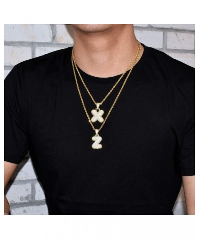 Stainless Steel Iced Out Letter Necklace A-Z 26 Capital Initial Alphabet Name Necklace Rope Chain for Women Men Girl Gold Sil...