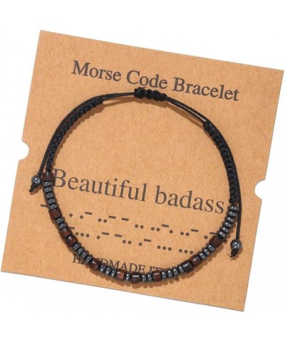 Inspirational Morse Code Wood Hematite Bead Woven Braded Rope Bracelet with Card for Men Women Unisex Beautiful badass $9.61 ...