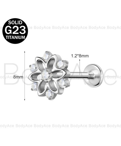 F136 Titanium Body Piercing Studs, 16G Flat Back Cartilage Earring Studs with Piercing Taper, Internally Threaded Labret Lip ...